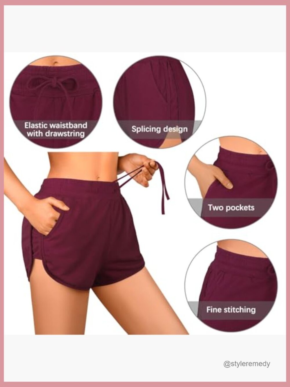 Cotton Yoga Shorts with Pockets High Rise Loose Fit Athletic Running Gym - Picture 4 of 7